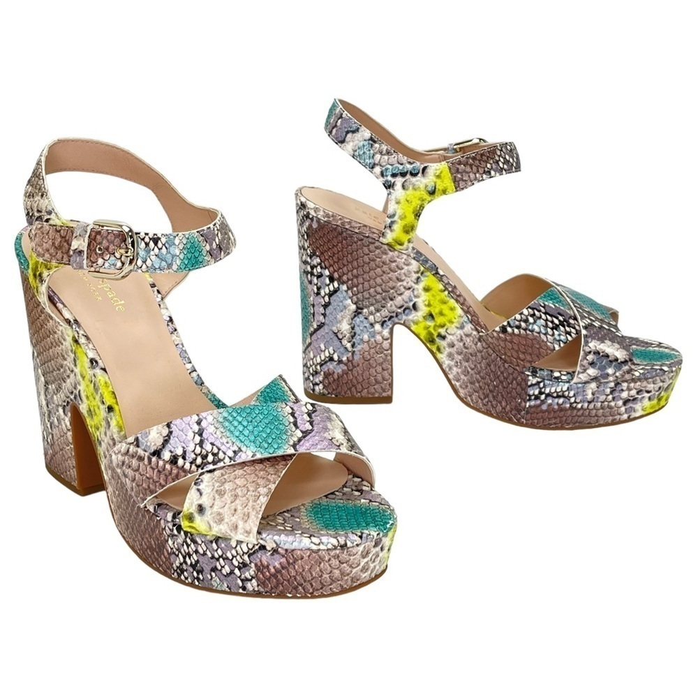 Kate Spade New York Womens Platform Sandals 10M Grace Lemon Sorbet Leather - Picture 12 of 14